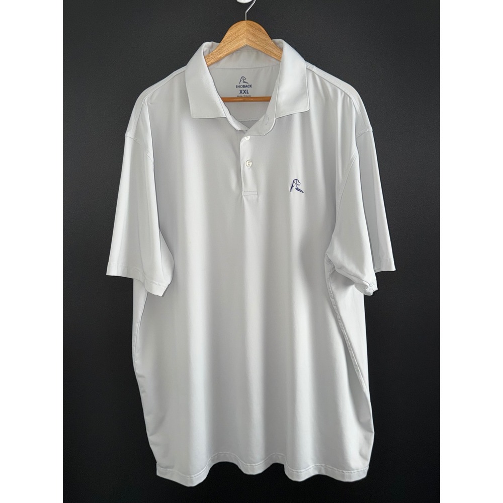 Rhoback Mens XXL White Performance Short Sleeve Golf Polo Shirt Logo 1258